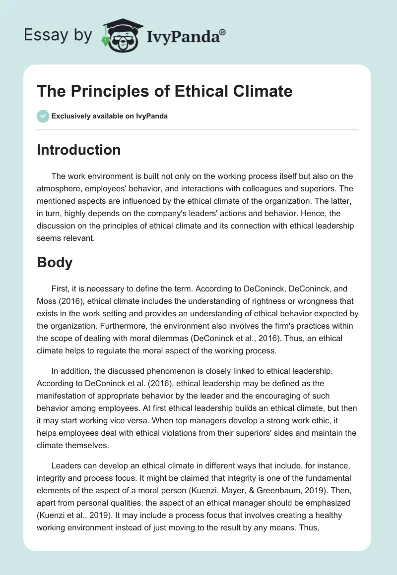 The Principles of Ethical Climate. Page 1