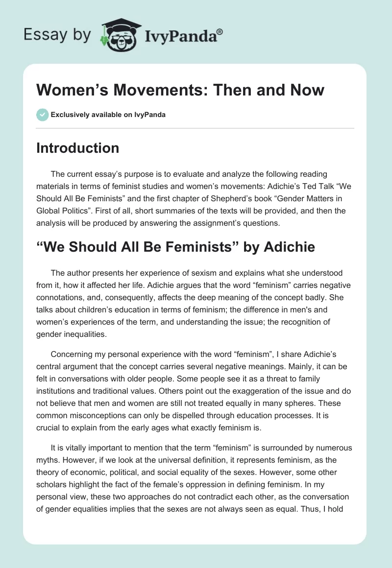 Women’s Movements: Then and Now. Page 1