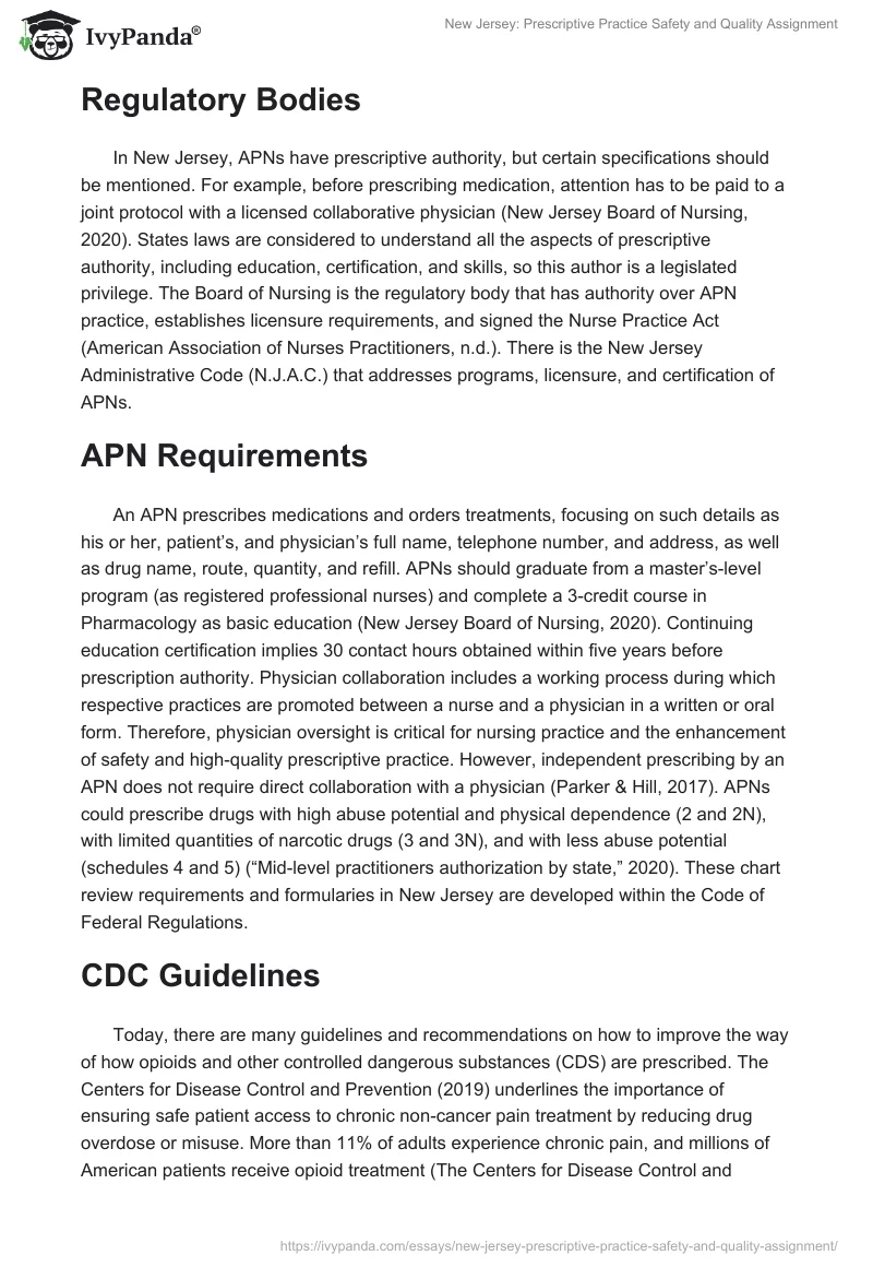 New Jersey: Prescriptive Practice Safety and Quality Assignment. Page 2