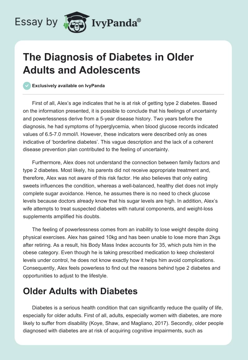 The Diagnosis of Diabetes in Older Adults and Adolescents. Page 1