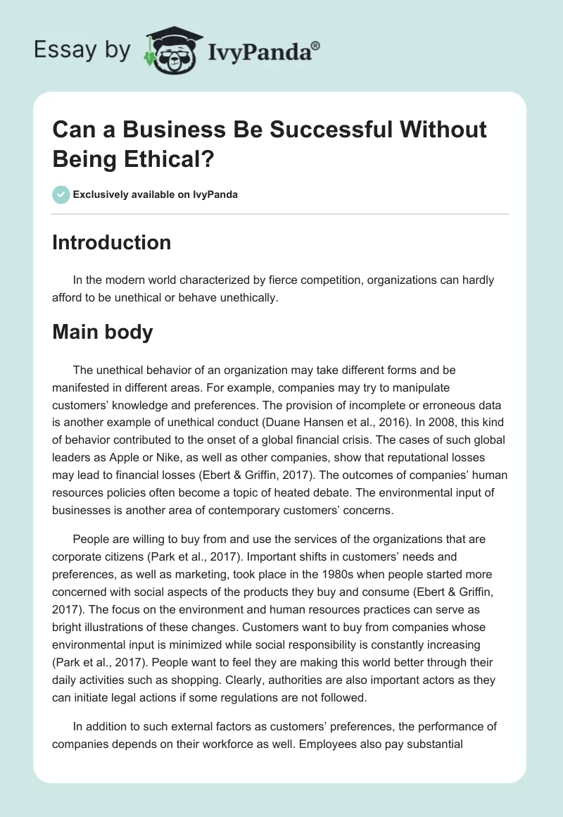Can a Business Be Successful Without Being Ethical?. Page 1