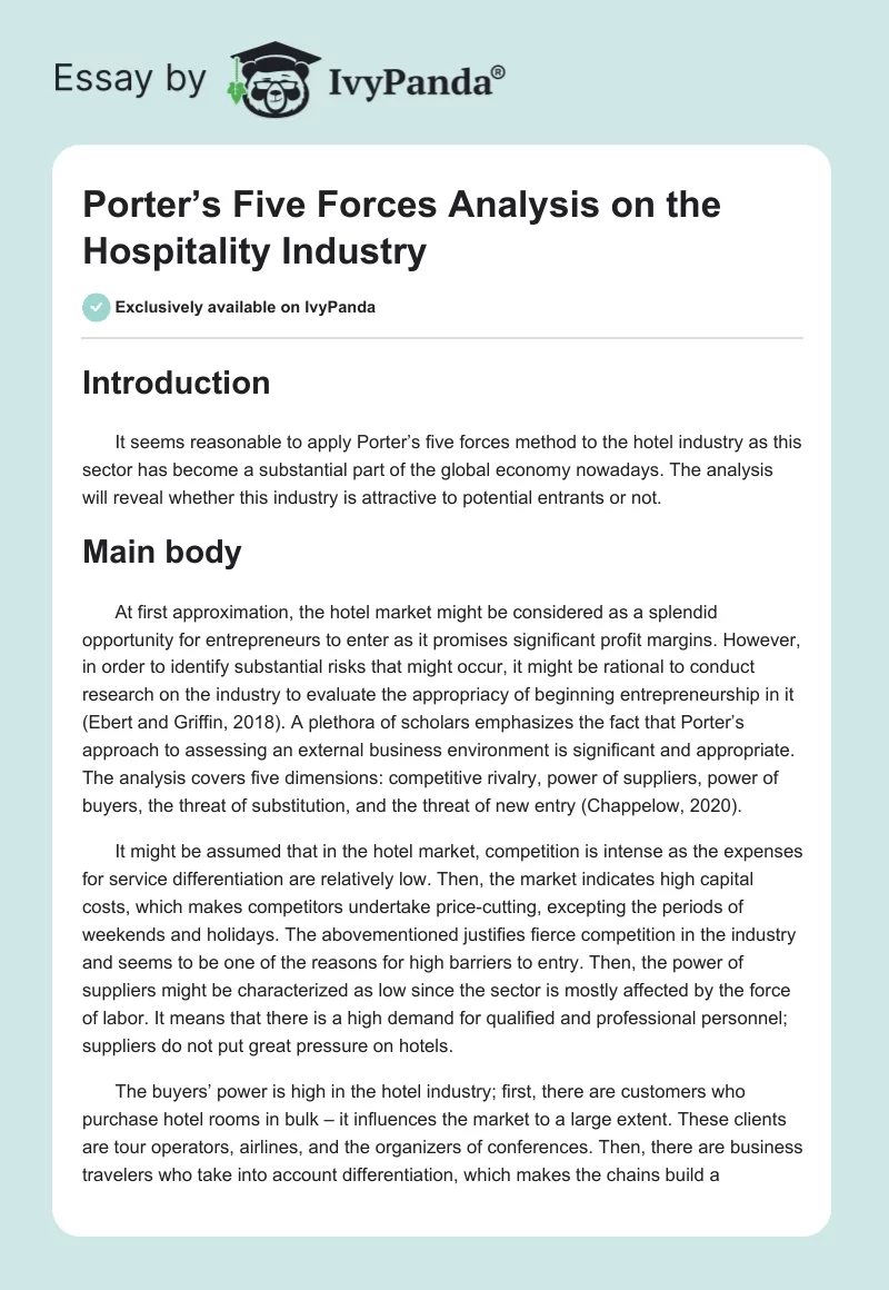 Porter’s Five Forces Analysis on the Hospitality Industry. Page 1