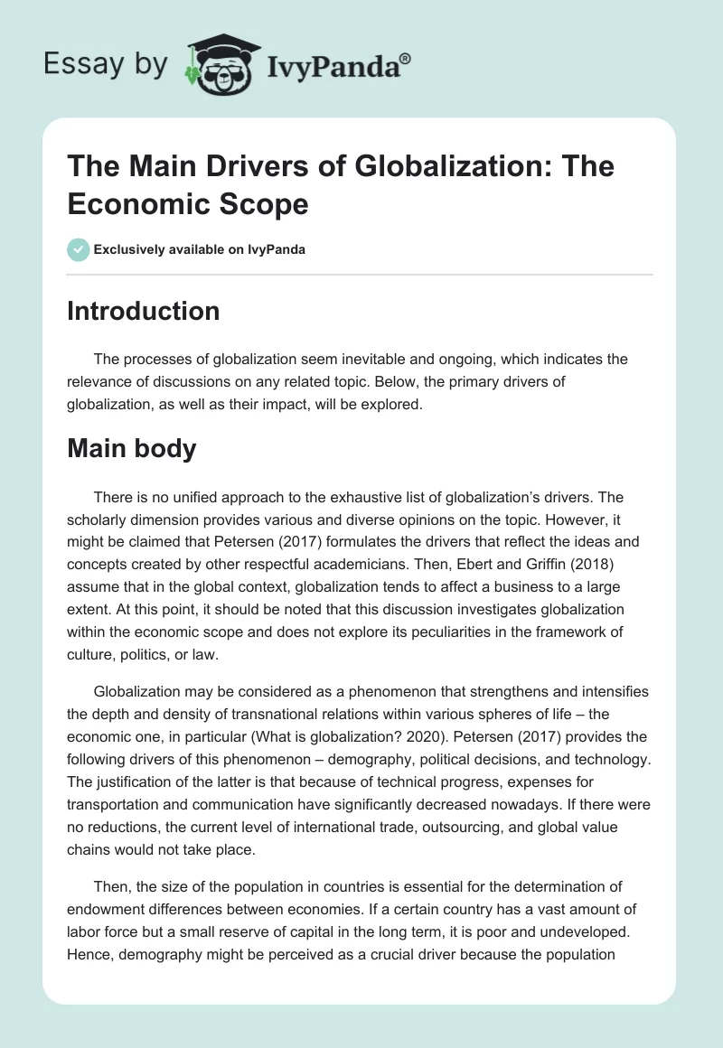 The Main Drivers of Globalization: The Economic Scope. Page 1
