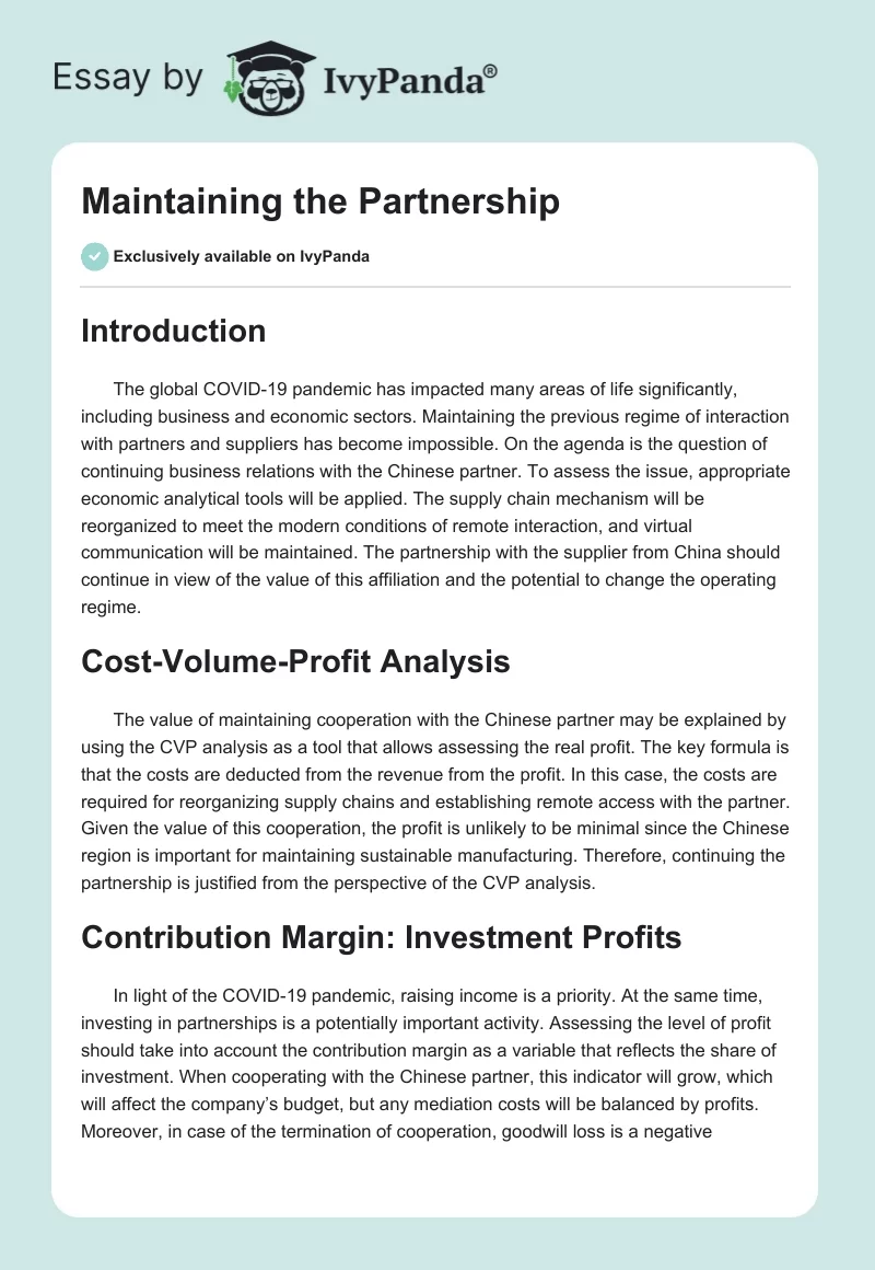 Maintaining the Partnership. Page 1