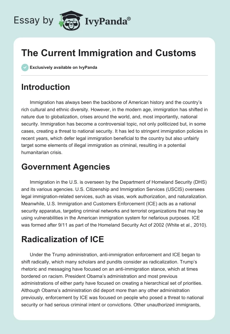 The Current Immigration and Customs. Page 1