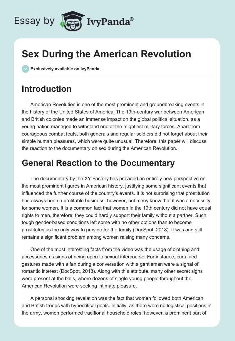 Sex During the American Revolution. Page 1