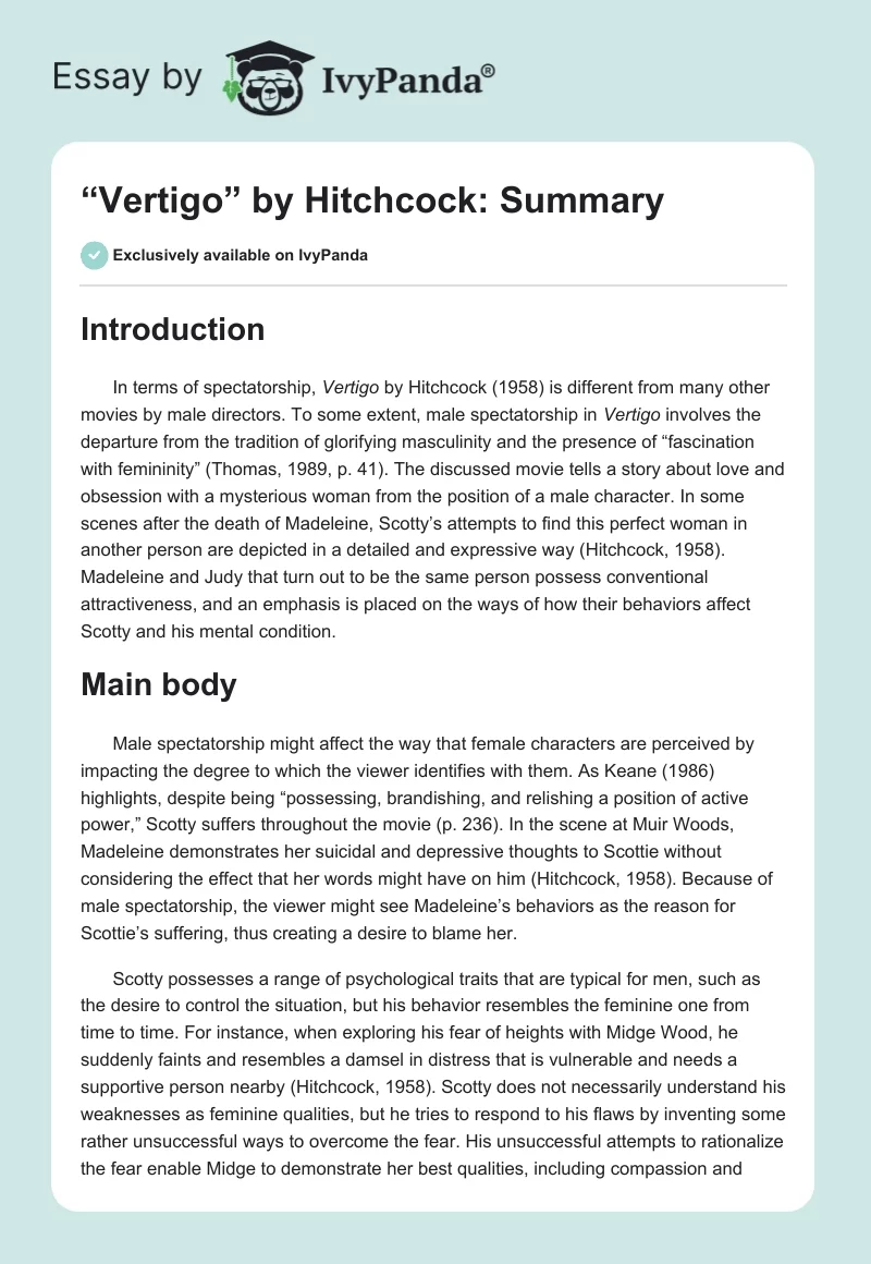 “Vertigo” by Hitchcock: Summary. Page 1