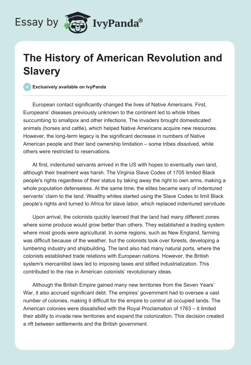The History of American Revolution and Slavery. Page 1