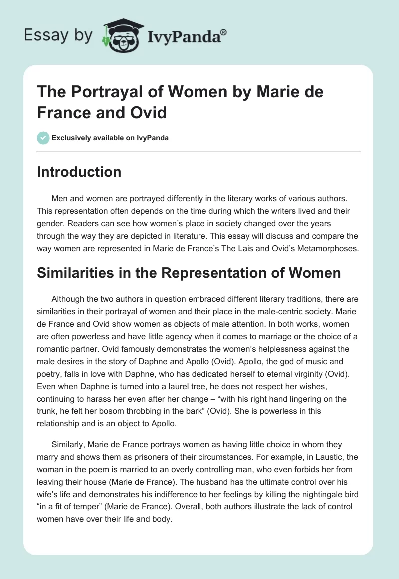 The Portrayal of Women by Marie de France and Ovid. Page 1