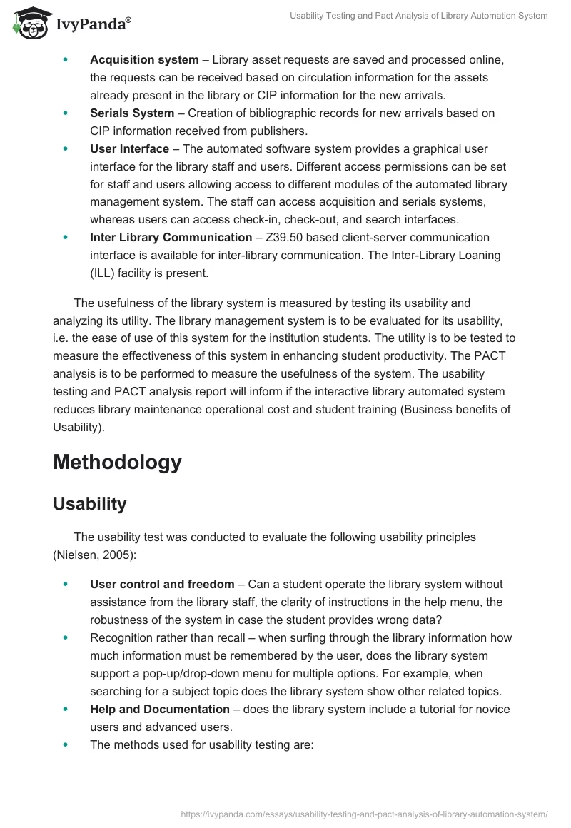 Usability Testing and Pact Analysis of Library Automation System. Page 2