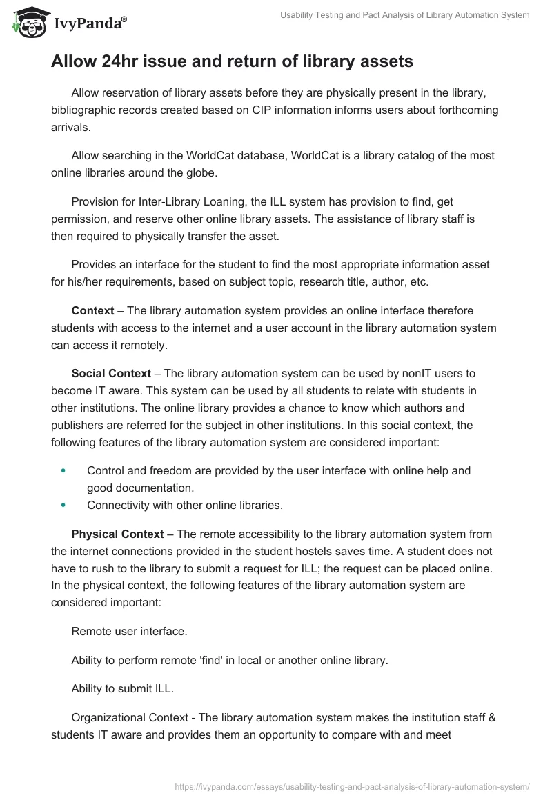 Usability Testing and Pact Analysis of Library Automation System. Page 5