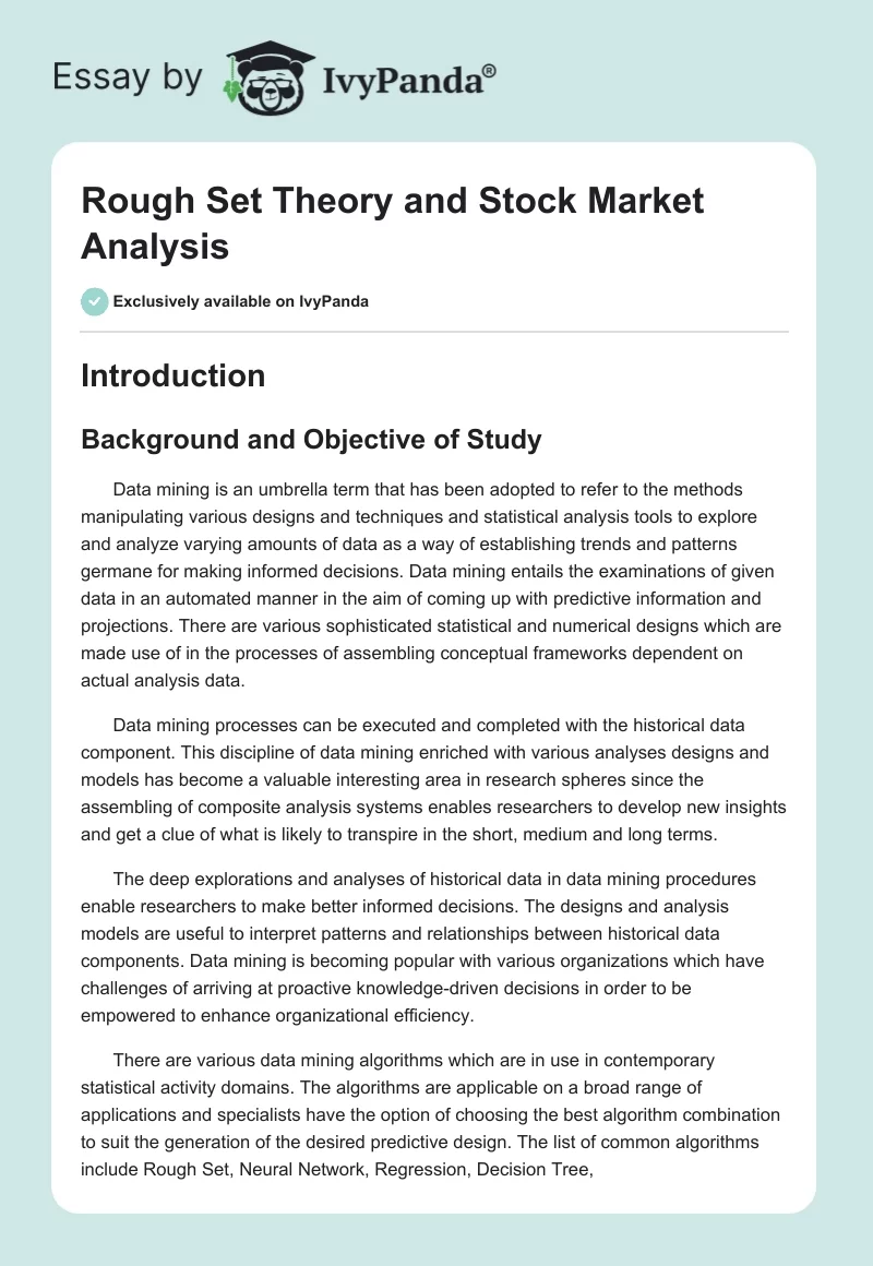 Rough Set Theory and Stock Market Analysis. Page 1