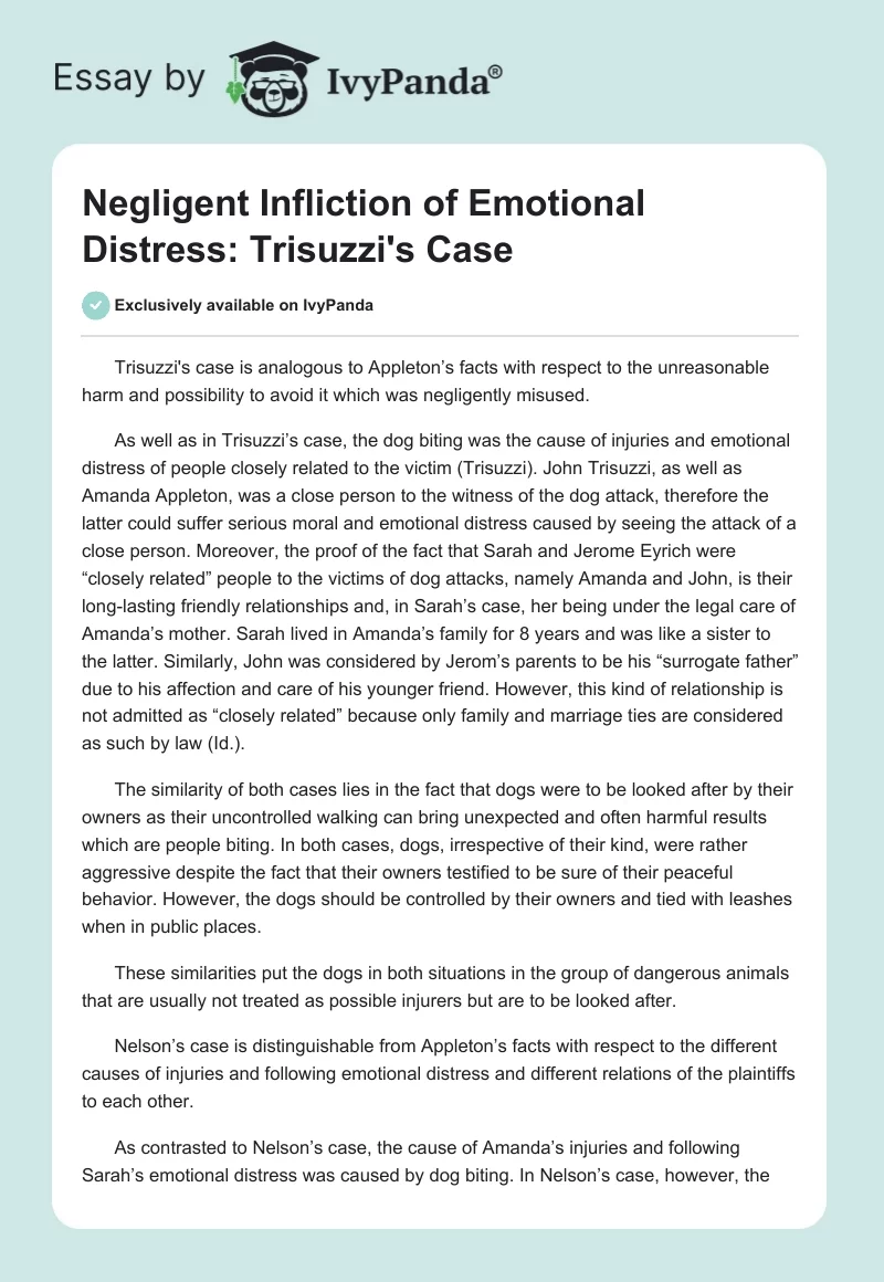 Negligent Infliction of Emotional Distress: Trisuzzi's Case. Page 1