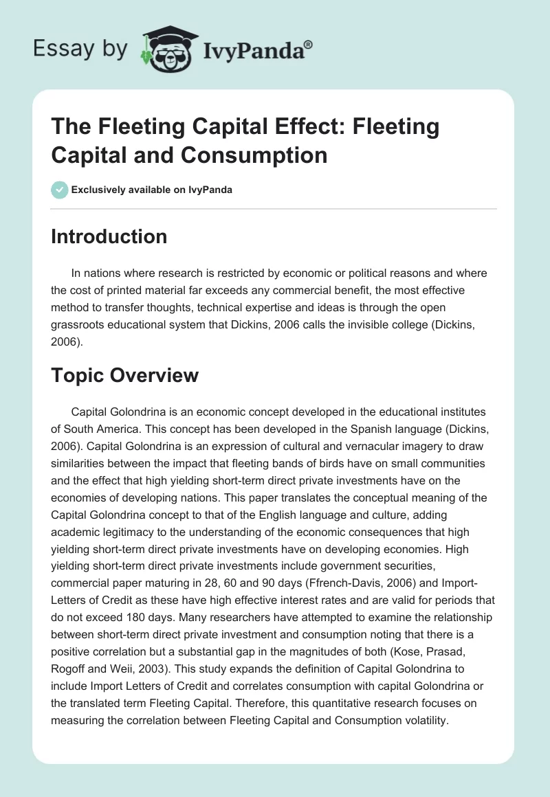 The Fleeting Capital Effect: Fleeting Capital and Consumption. Page 1