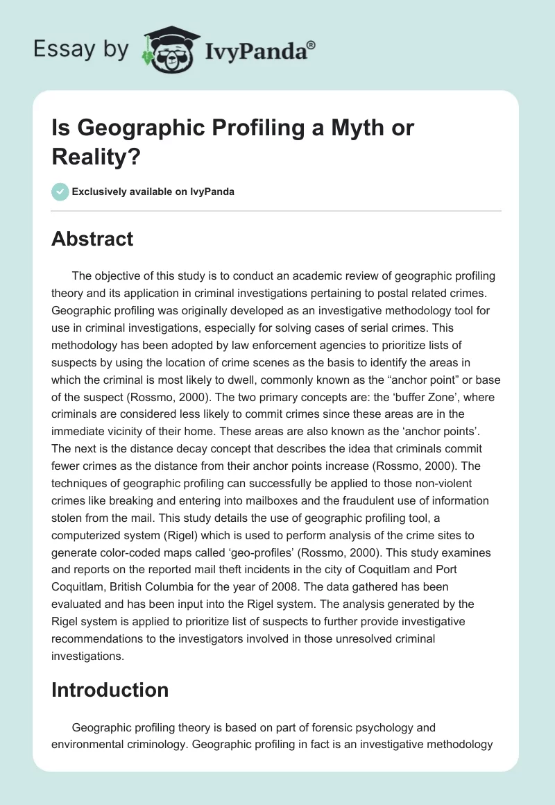 Is Geographic Profiling a Myth or Reality?. Page 1