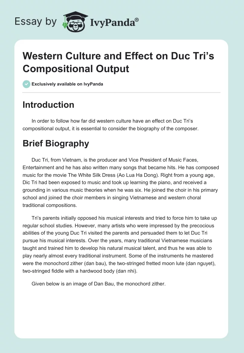 Western Culture and Effect on Duc Tri’s Compositional Output. Page 1