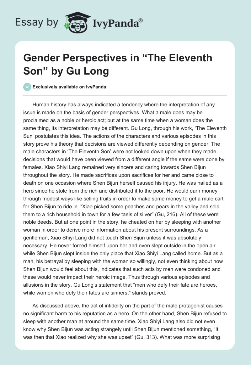 Gender Perspectives in “The Eleventh Son” by Gu Long. Page 1