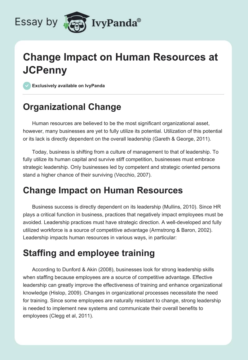 Change Impact on Human Resources at JCPenny. Page 1