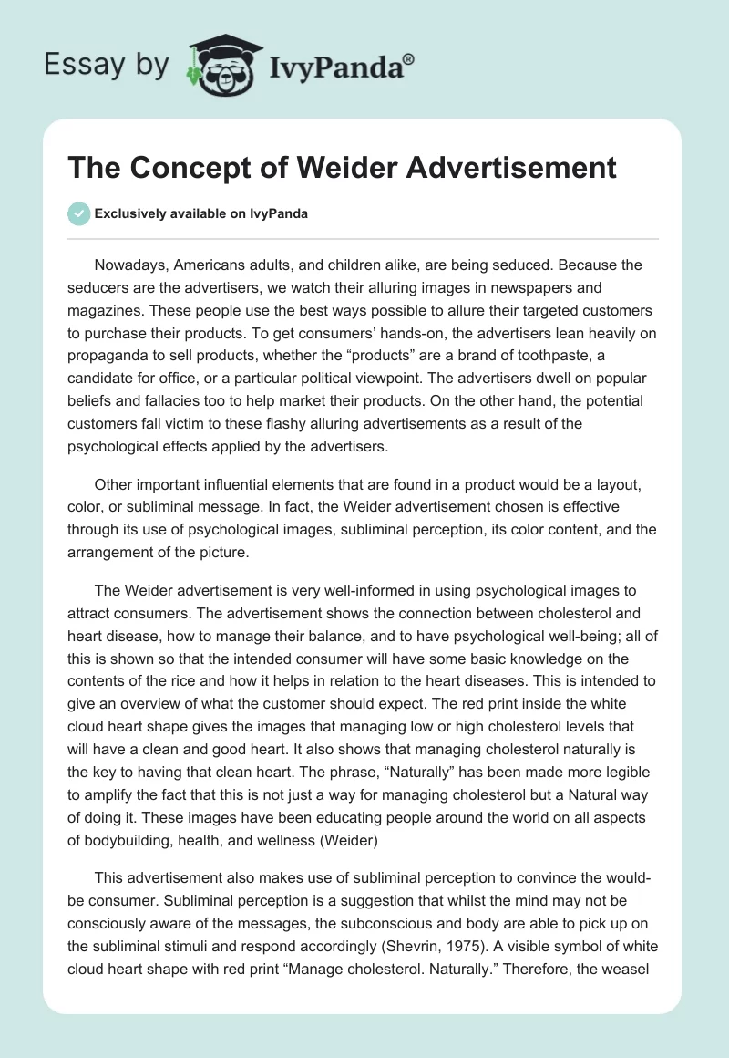 The Concept of Weider Advertisement. Page 1