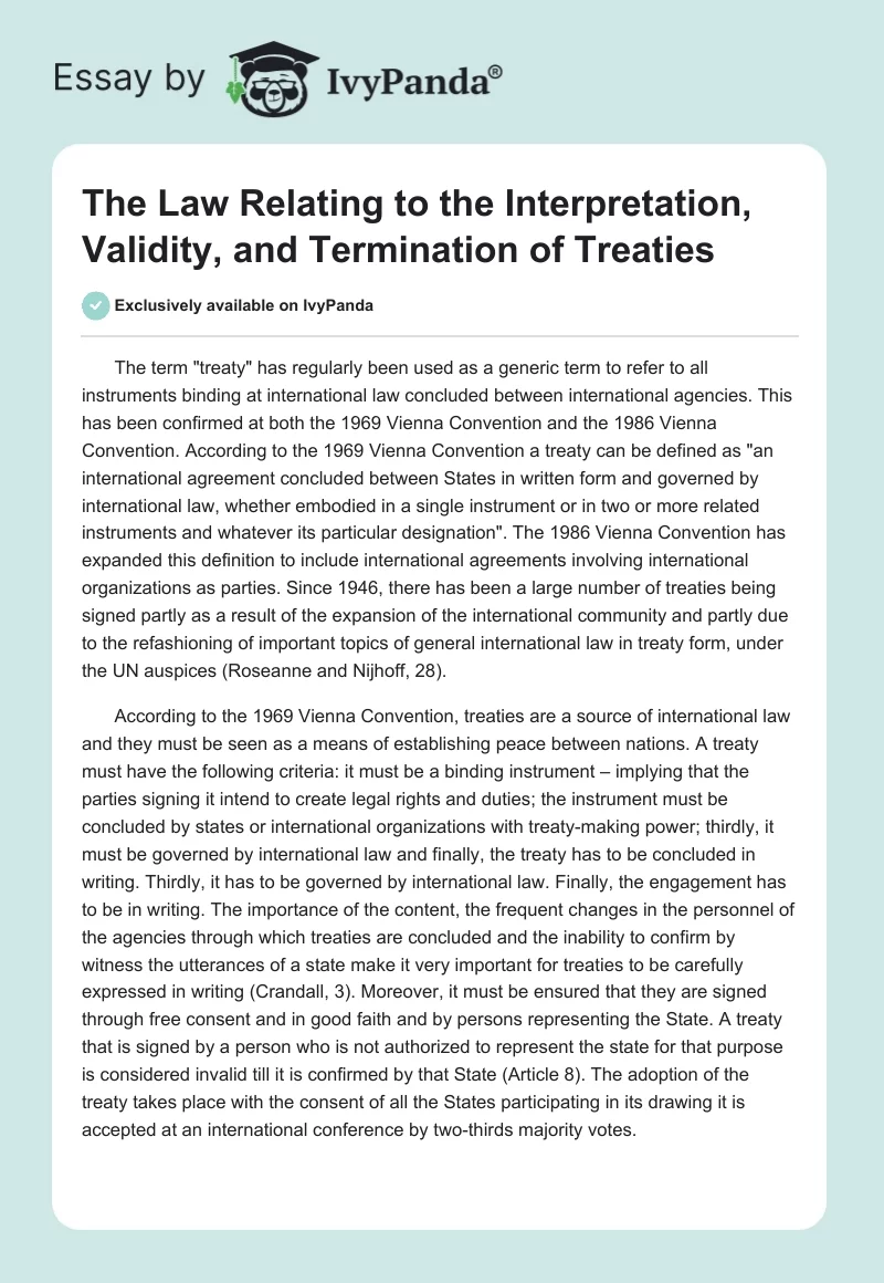The Law Relating to the Interpretation, Validity, and Termination of Treaties. Page 1
