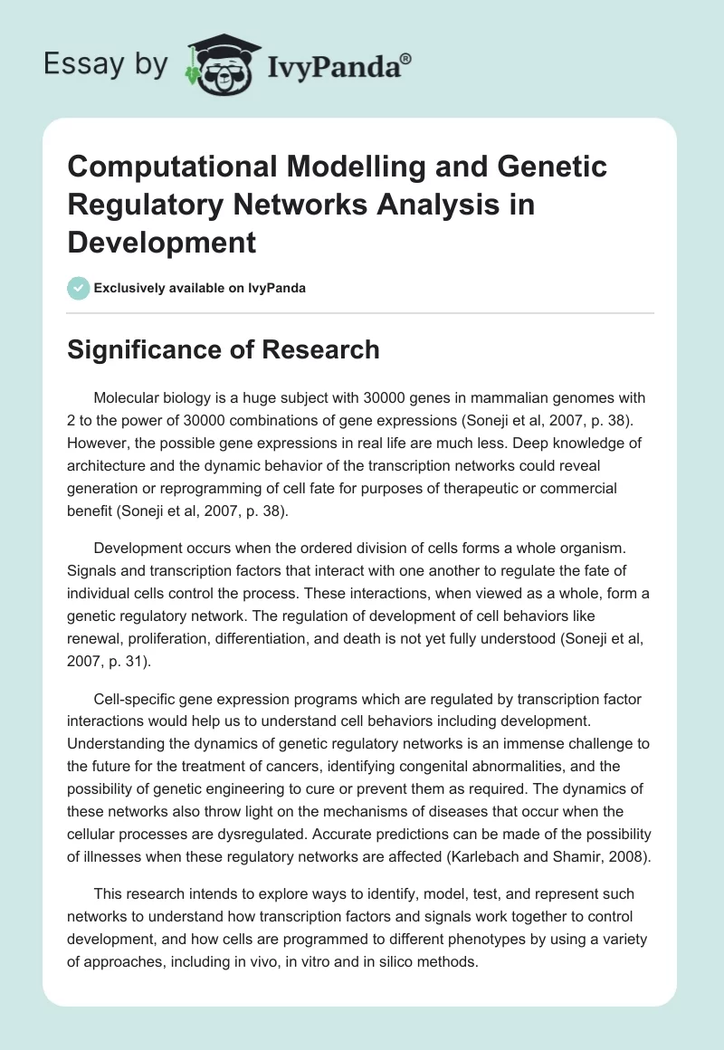 Computational Modelling and Genetic Regulatory Networks Analysis in Development. Page 1
