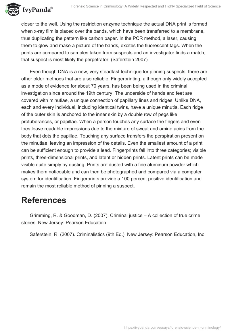 Forensic Science in Criminology: A Widely Respected and Highly Specialized Field of Science. Page 5