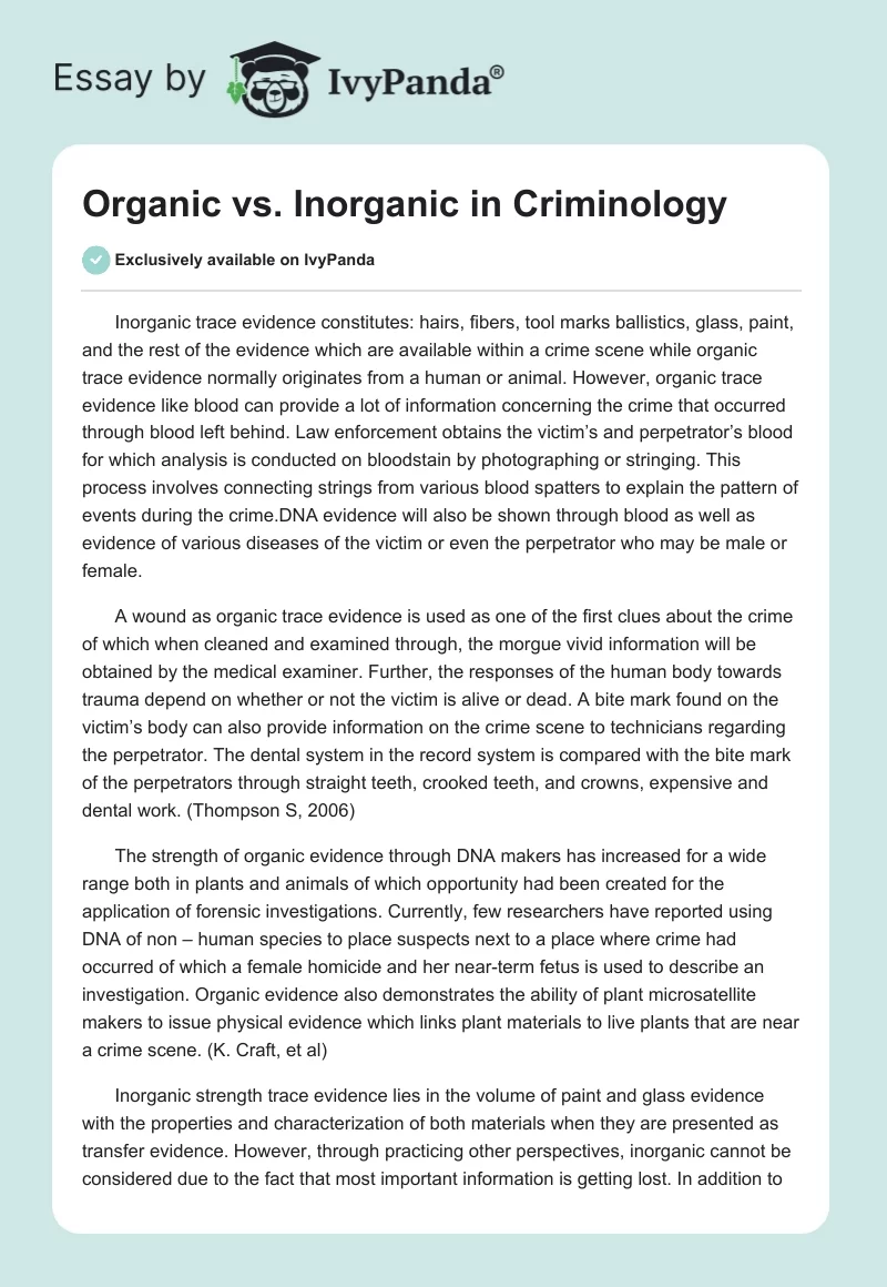 Organic vs. Inorganic in Criminology. Page 1