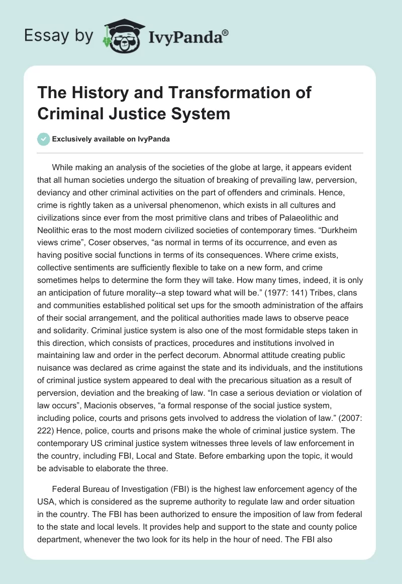 The History and Transformation of Criminal Justice System. Page 1