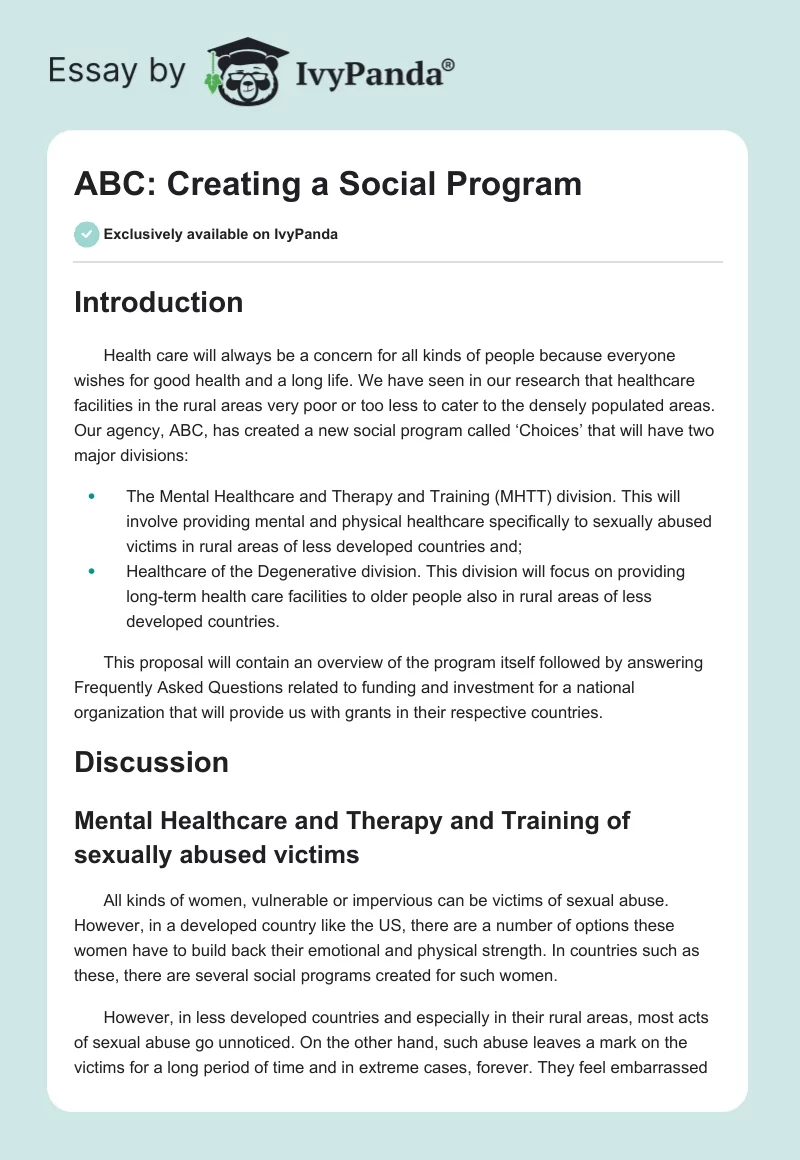 ABC: Creating a Social Program. Page 1
