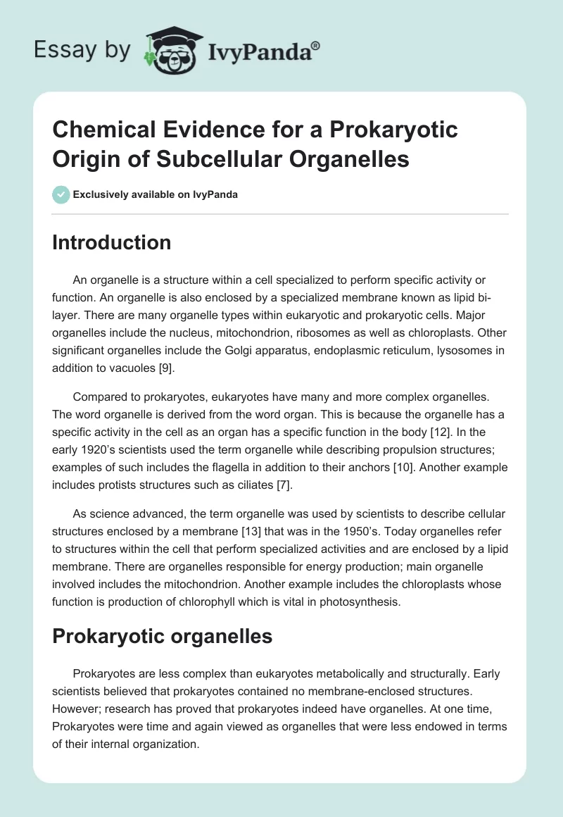 Chemical Evidence for a Prokaryotic Origin of Subcellular Organelles. Page 1