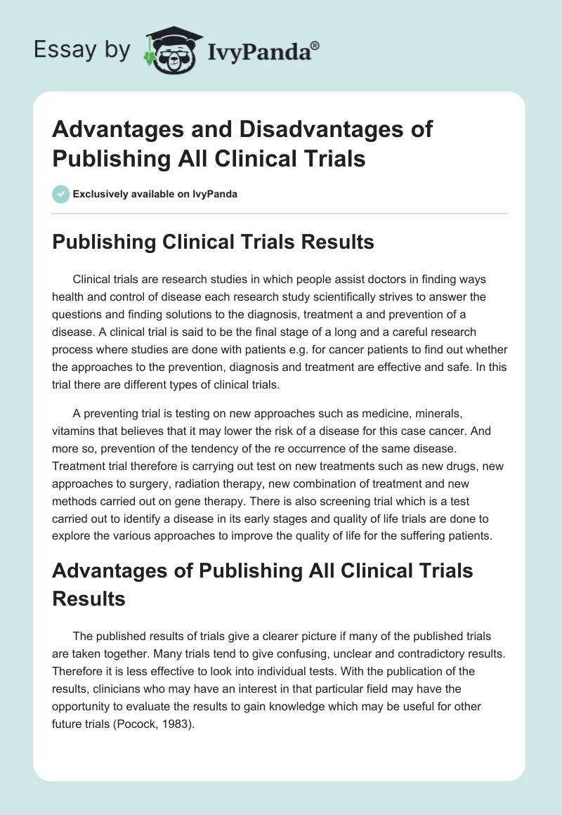 Advantages and Disadvantages of Publishing All Clinical Trials. Page 1