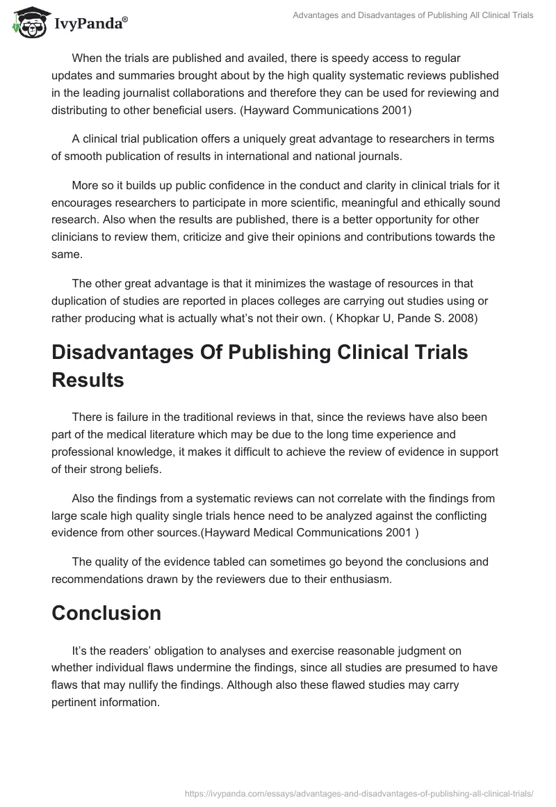 Advantages and Disadvantages of Publishing All Clinical Trials. Page 2
