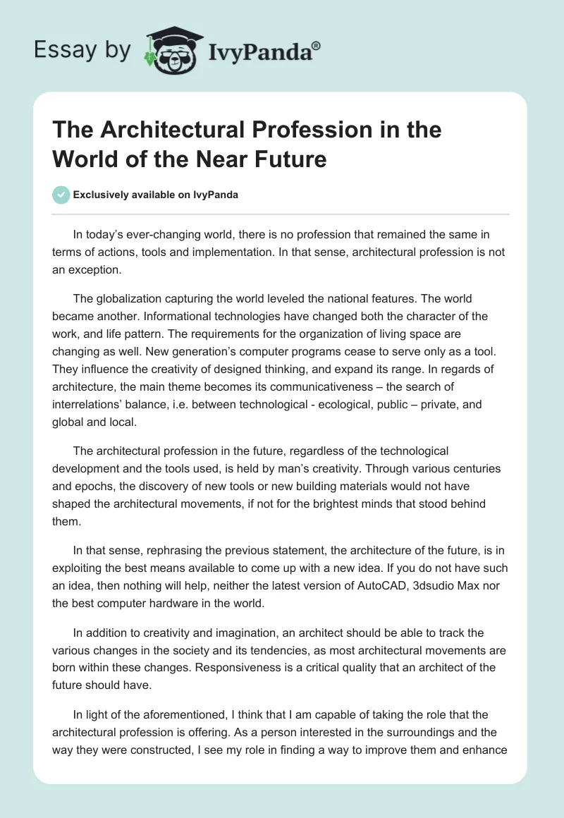 The Architectural Profession in the World of the Near Future. Page 1