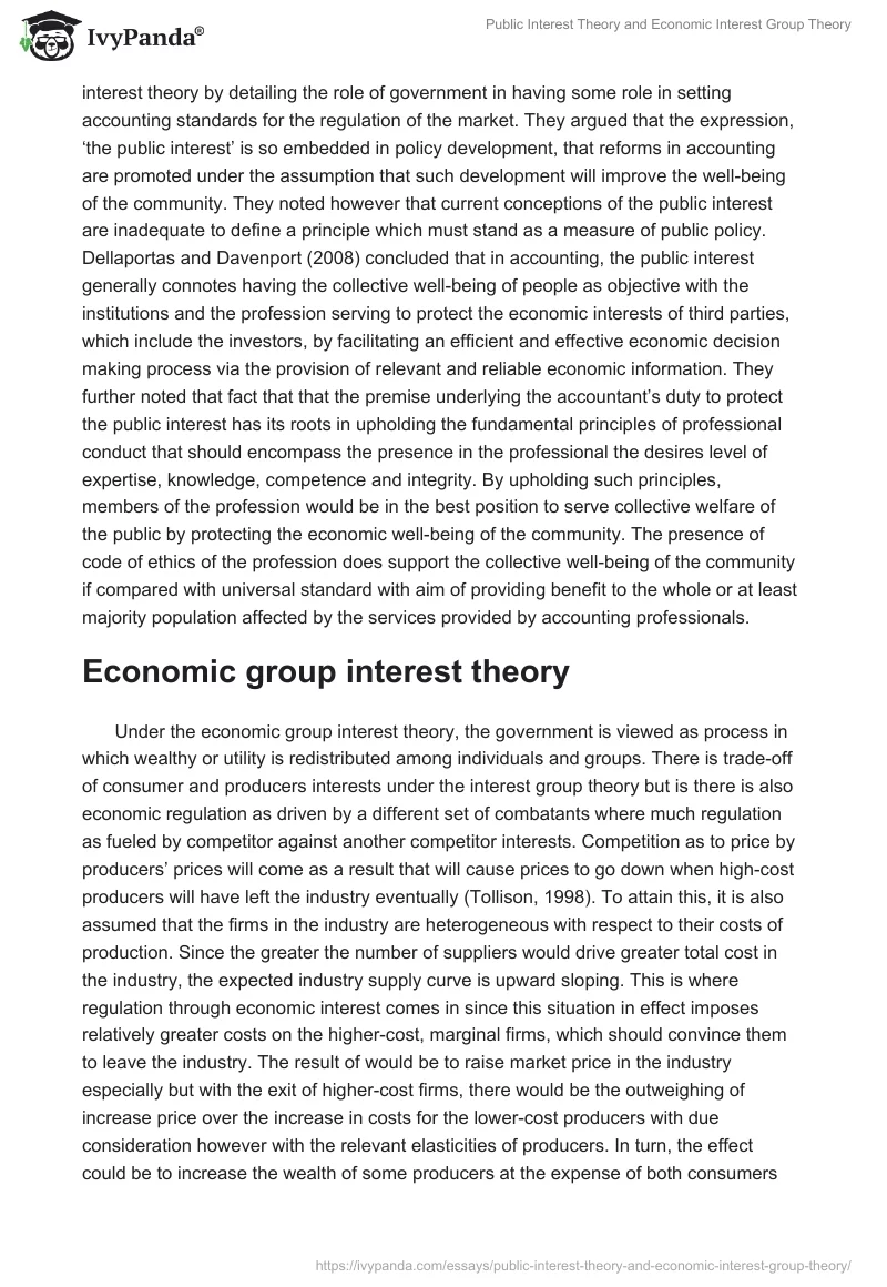 Public Interest Theory and Economic Interest Group Theory. Page 2