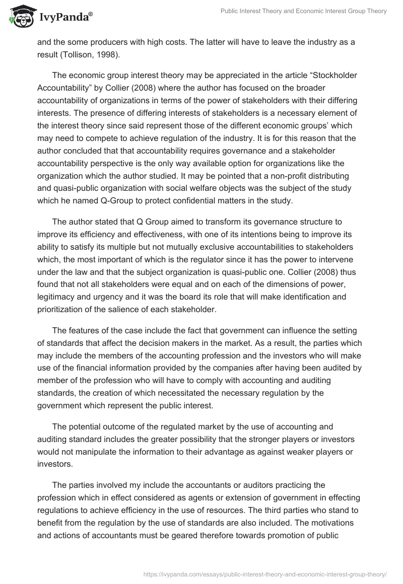 Public Interest Theory and Economic Interest Group Theory. Page 3