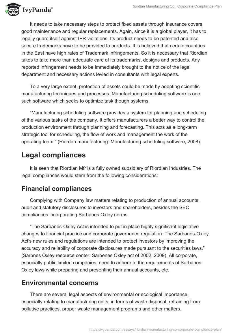 Riordian Manufacturing Co.: Corporate Compliance Plan. Page 5