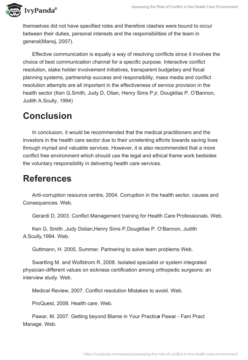 Assessing the Role of Conflict in the Health Care Environment. Page 3
