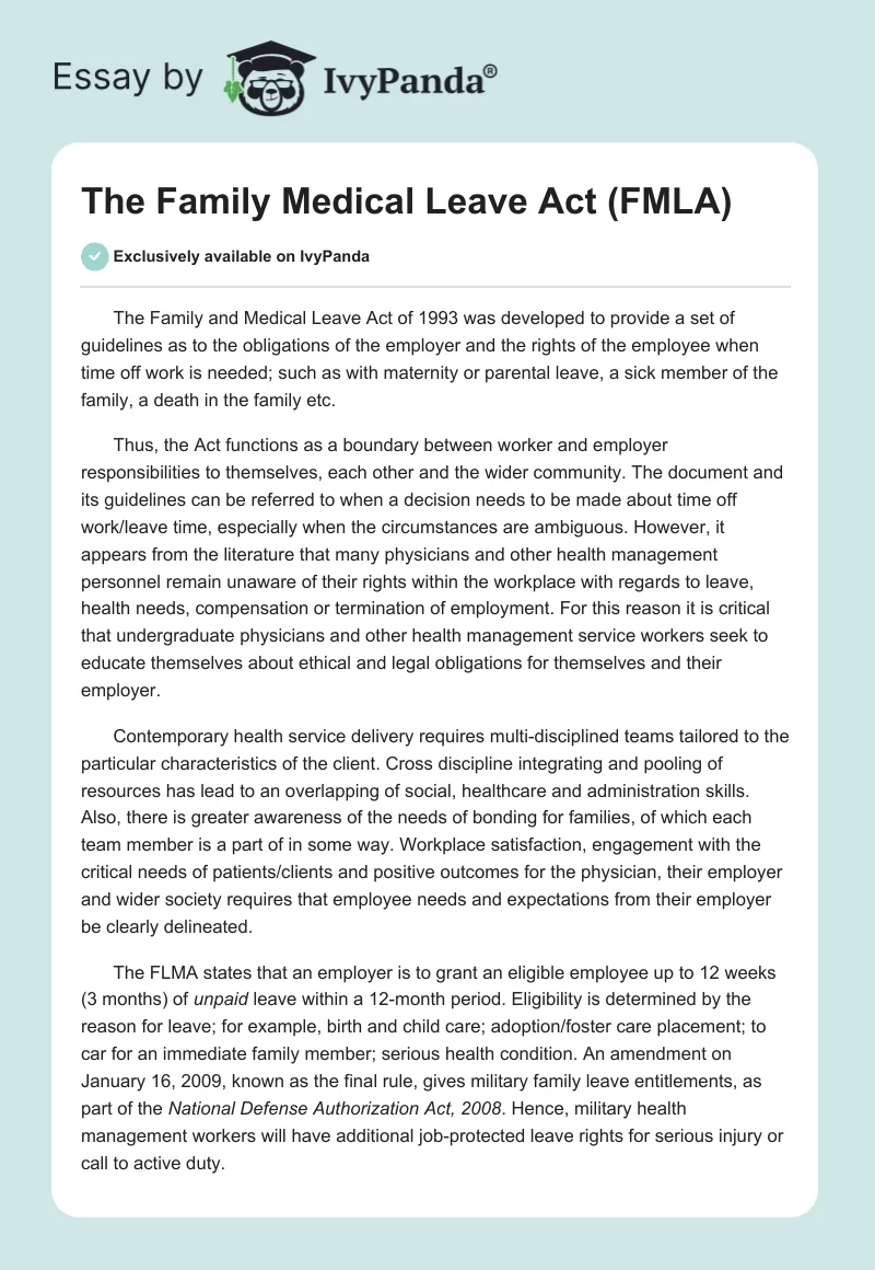 The Family Medical Leave Act (FMLA). Page 1