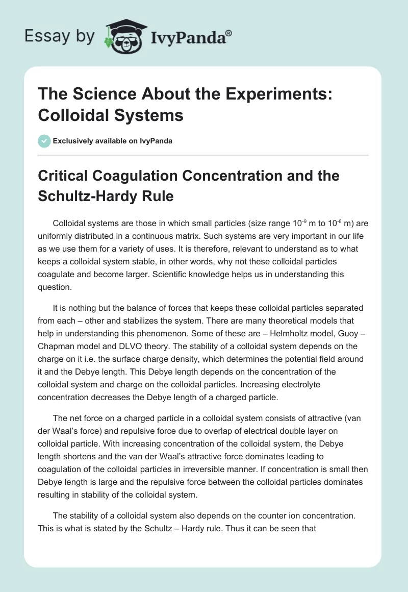 The Science About the Experiments: Colloidal Systems. Page 1