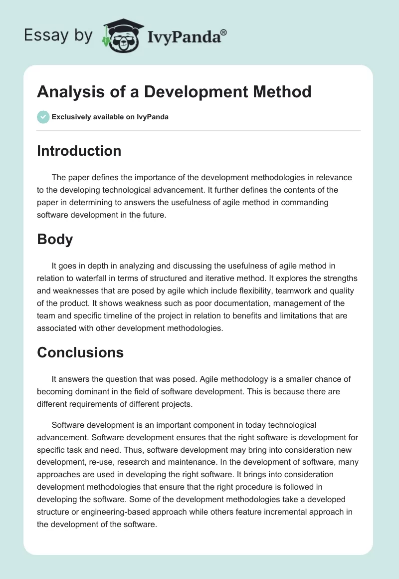 Analysis of a Development Method. Page 1