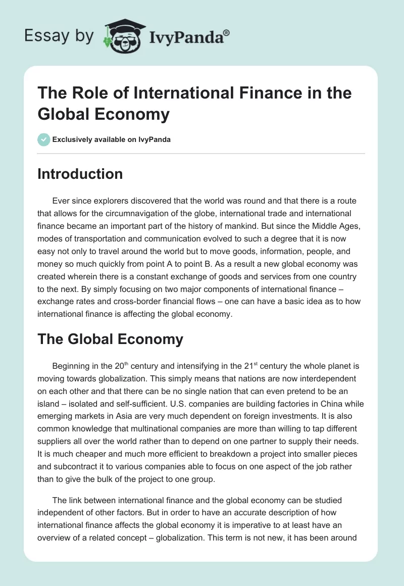 The Role of International Finance in the Global Economy. Page 1