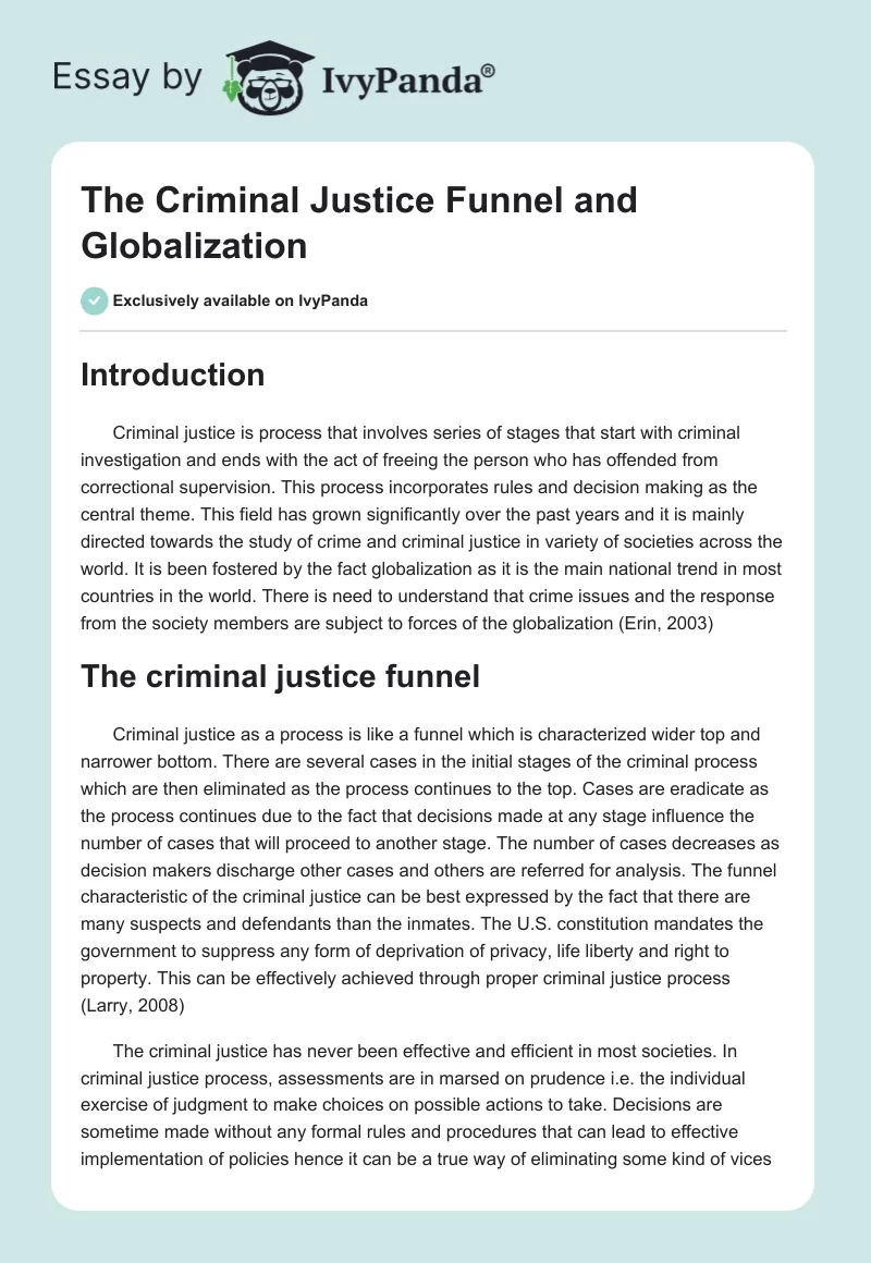 The Criminal Justice Funnel and Globalization. Page 1