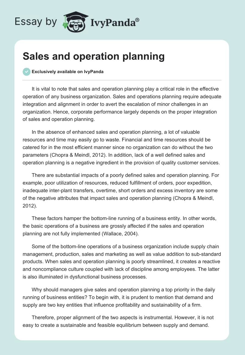 Sales and operation planning. Page 1