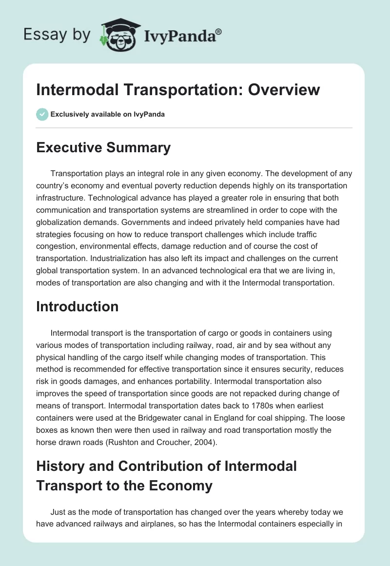Intermodal Transportation: Overview. Page 1