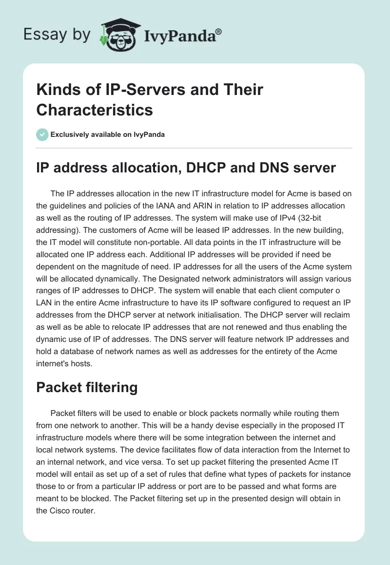 Kinds of IP-Servers and Their Characteristics. Page 1