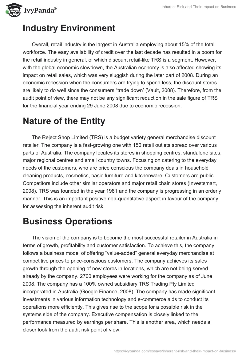 Inherent Risk and Their Impact on Business. Page 2