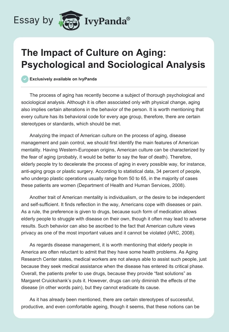 The Impact of Culture on Aging: Psychological and Sociological Analysis. Page 1