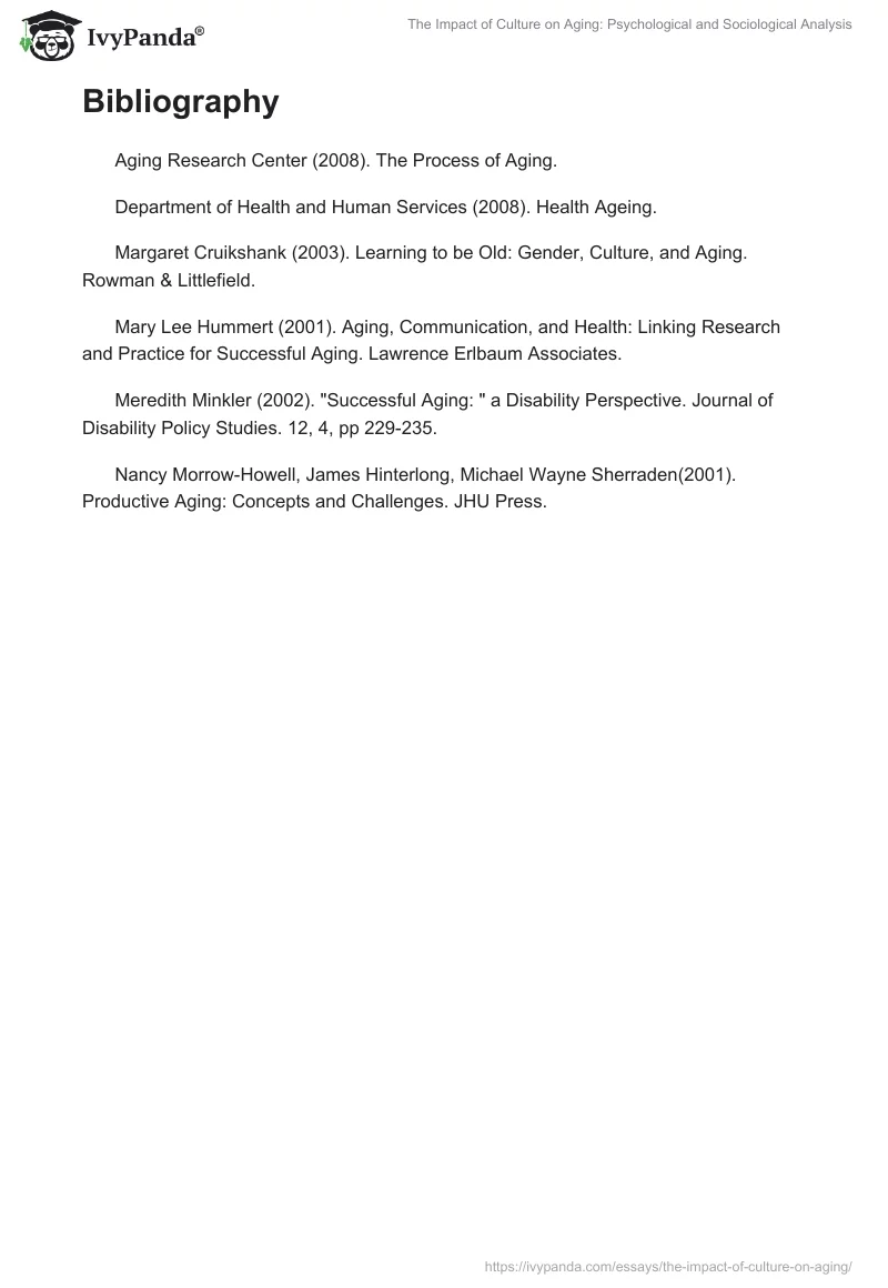The Impact of Culture on Aging: Psychological and Sociological Analysis. Page 3