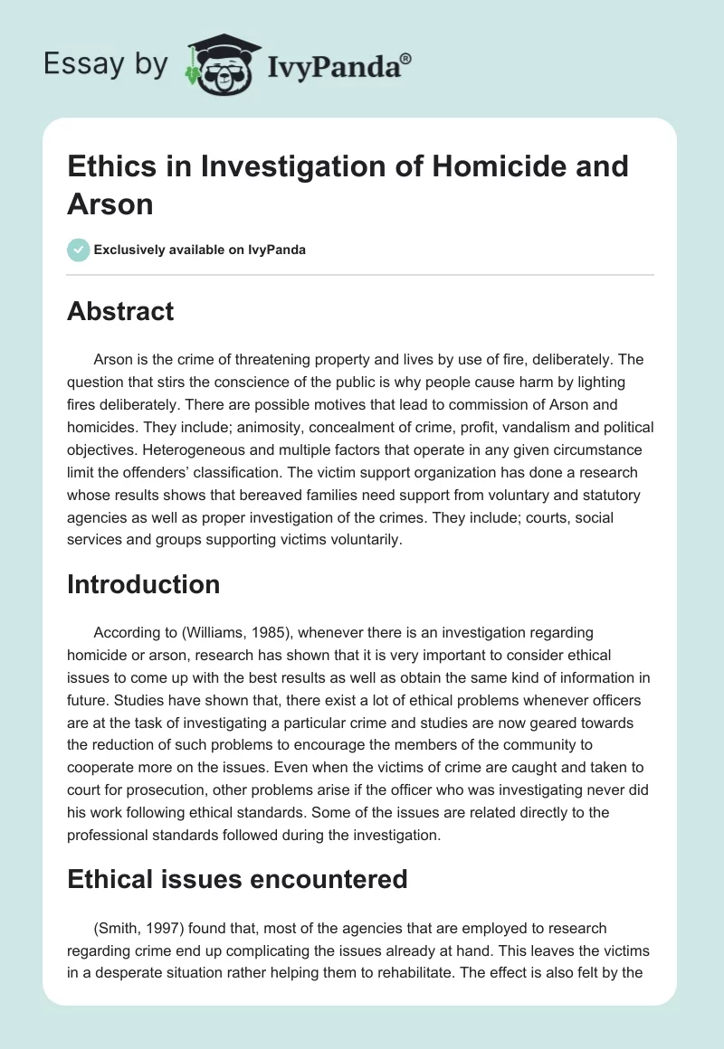 Ethics in Investigation of Homicide and Arson. Page 1