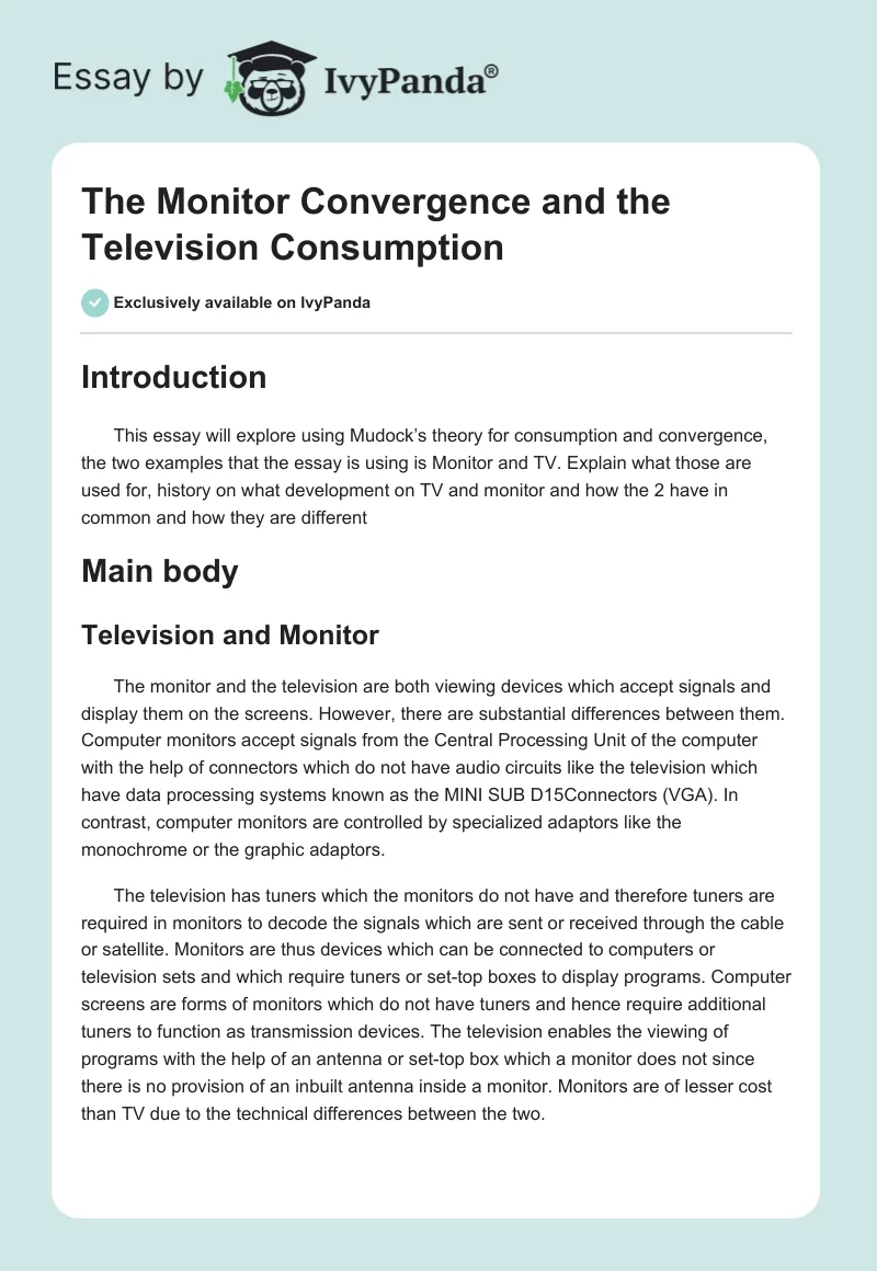 The Monitor Convergence and the Television Consumption. Page 1